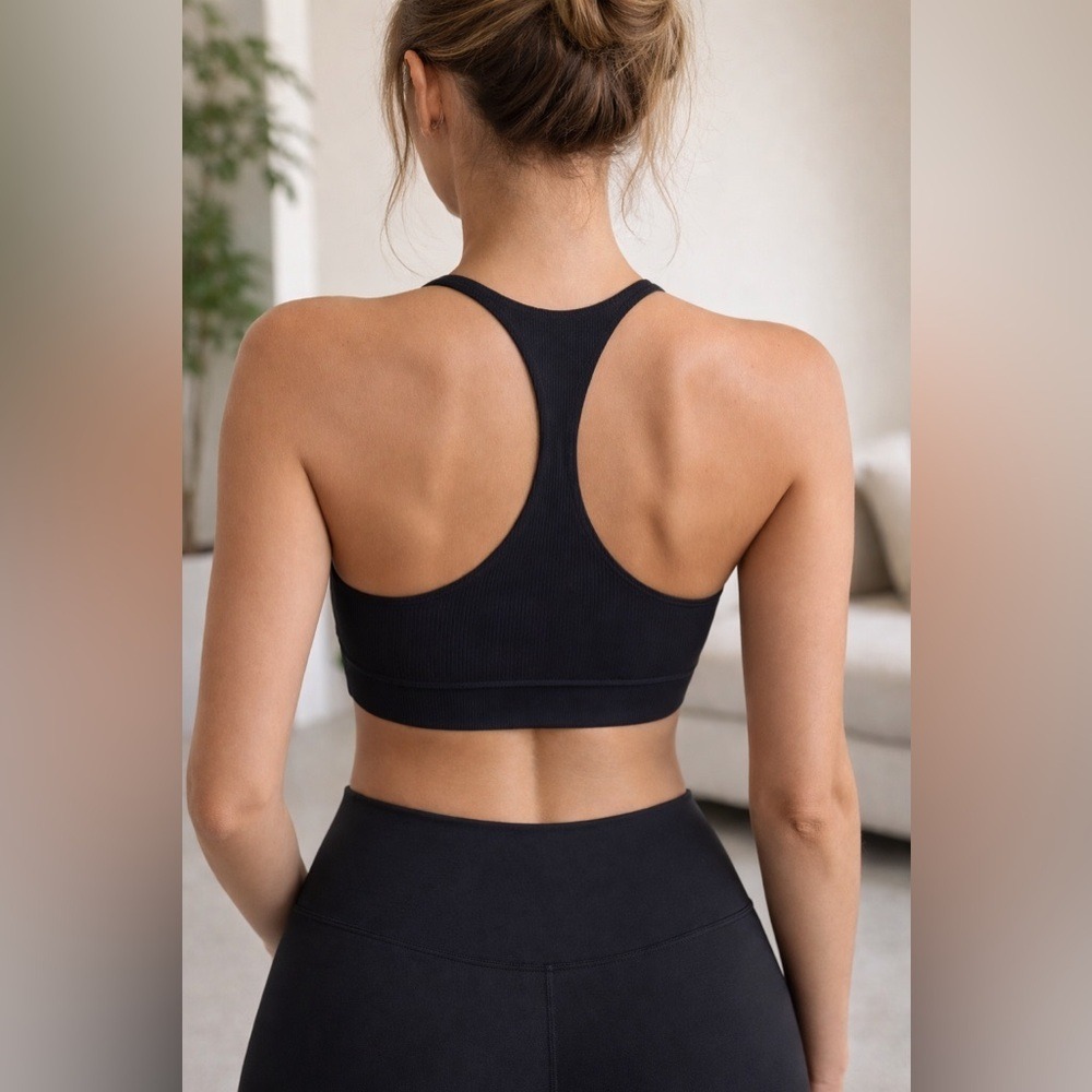 Aerie Offline Ribbed Racerback Sports Bra‎ Black Size Small